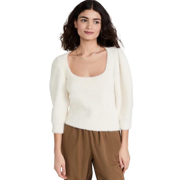 Free People Moonbeam Pullover Sweater Fuzzy 3/4 sleeve M Balletgrunge Softgirl - Picture 2 of 10